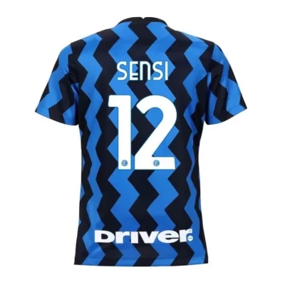 Damen Fußball Stefano Sensi #12 Heimtrikot Blau Schwarz Trikot 2020/21 Hemd