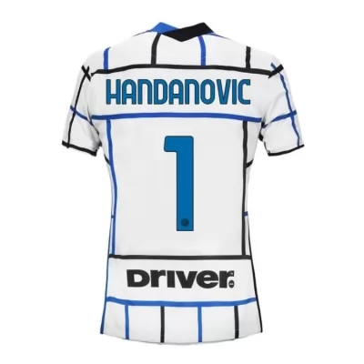 Damen Fußball Samir Handanovic #1 Auswärtstrikot Weiß Blau Trikot 2020/21 Hemd