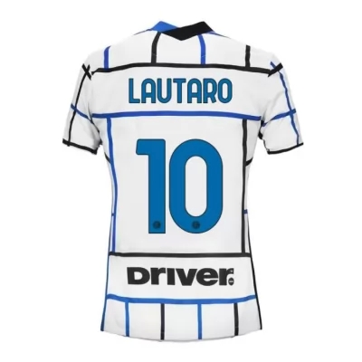 Damen Fußball Lautaro Martinez #10 Auswärtstrikot Weiß Blau Trikot 2020/21 Hemd