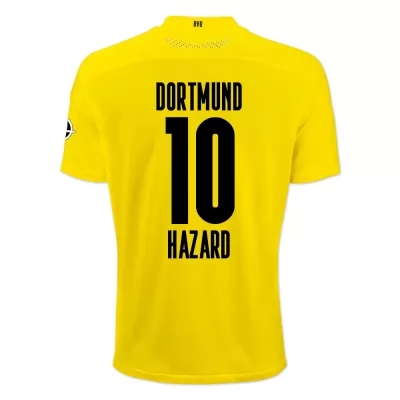 Damen Fußball Thorgan Hazard #10 Heimtrikot Gelb Schwarz Trikot 2020/21 Hemd