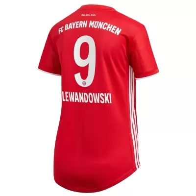 Damen Fußball Robert Lewandowski #9 Heimtrikot Rot Trikot 2020/21 Hemd