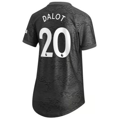 Damen Fußball Diogo Dalot #20 Auswärtstrikot Schwarz Trikot 2020/21 Hemd