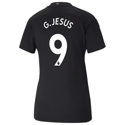 Damen Fußball Gabriel Jesus #9 Auswärtstrikot Schwarz Trikot 2020/21 Hemd
