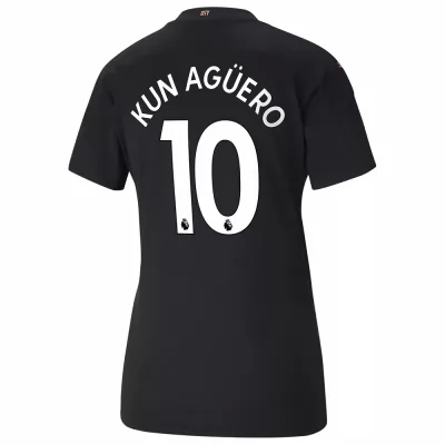 Damen Fußball Sergio Aguero #10 Auswärtstrikot Schwarz Trikot 2020/21 Hemd