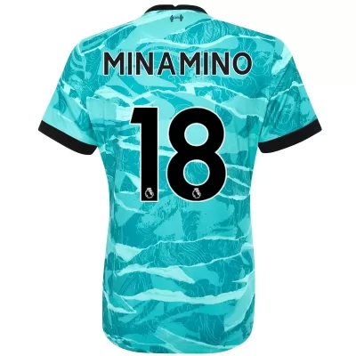 Damen Fußball Takumi Minamino #18 Auswärtstrikot Blau Trikot 2020/21 Hemd