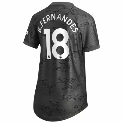 Damen Fußball Bruno Fernandes #18 Auswärtstrikot Schwarz Trikot 2020/21 Hemd